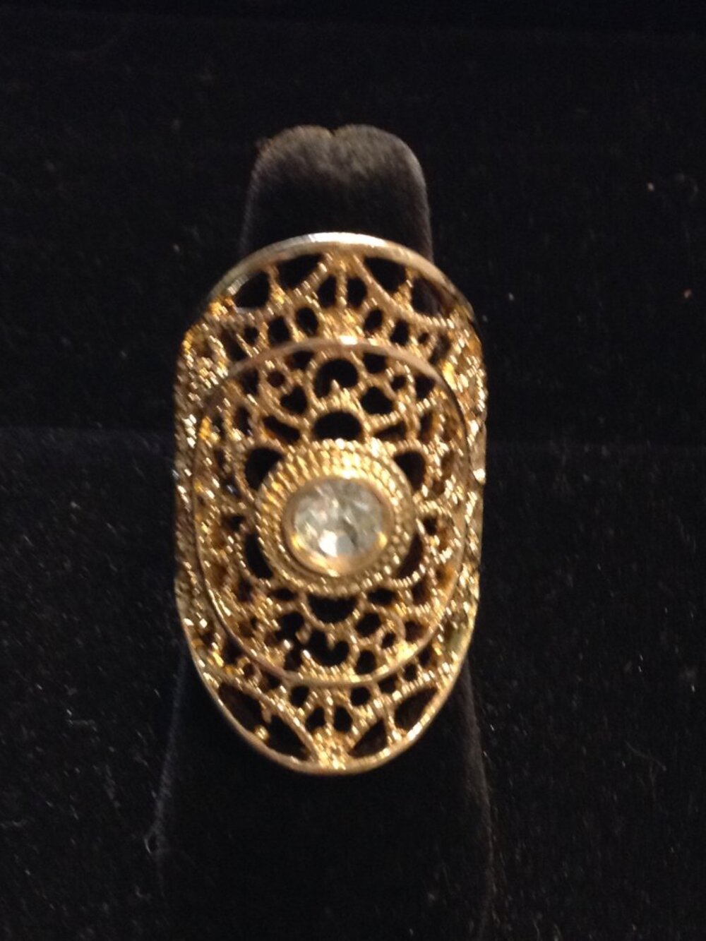 VTG 70-80's Repose' Filigree Rhinestone Floral Oval Ring Bohemian Eclectic Chic